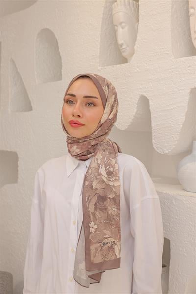 Tulip Desenli Pamuk Şal Vizon