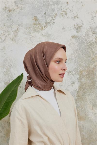 Valeria Desen İpeksi Jakar Eşarp Ceviz Kabuğu