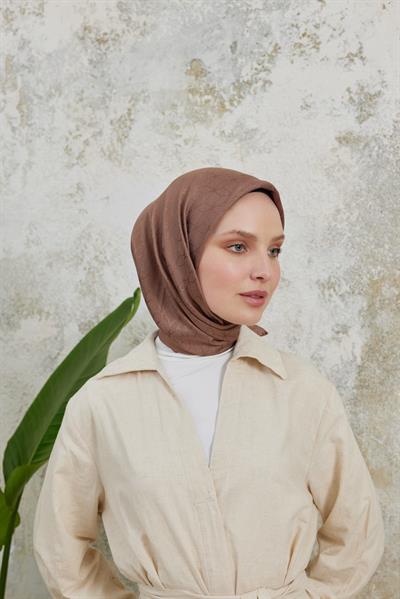 Valeria Desen İpeksi Jakar Eşarp Ceviz Kabuğu