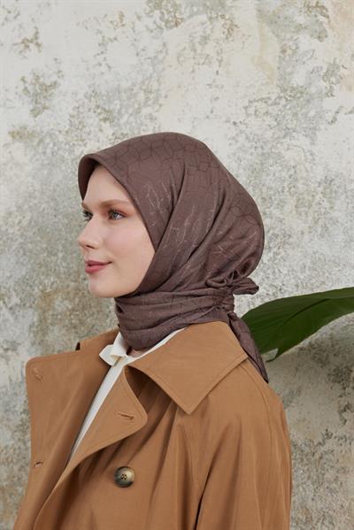 Valeria Desen İpeksi Jakar Eşarp Soft Kahve