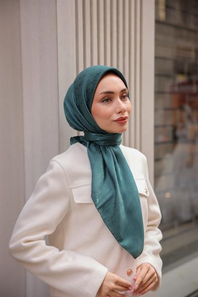 Valeria Desen İpeksi Jakar Eşarp Petrol Yeşili