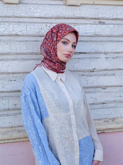 Vintage Desen Eşarp Bordo