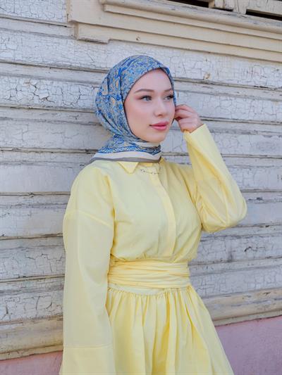Vintage Desen Eşarp Gri Mavi