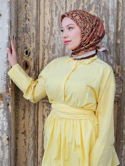 Vintage Desen Eşarp Kahve Karamel