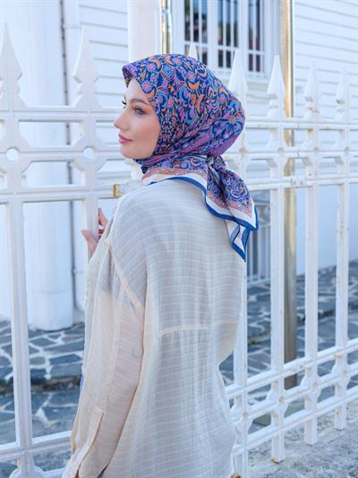 Vintage Desen Eşarp Mavi