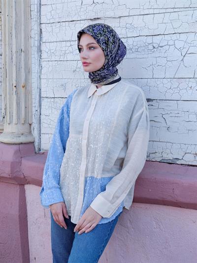 Vintage Desen Eşarp Mor Siyah