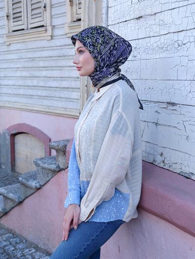 Vintage Desen Eşarp Mor Siyah