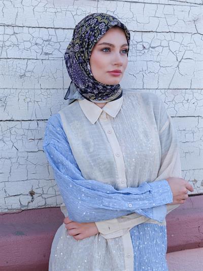 Vintage Desen Eşarp Mor Siyah