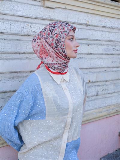 Vintage Desen Eşarp Nar Çiçeği