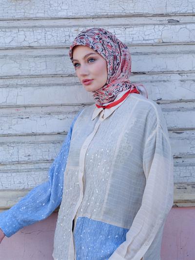 Vintage Desen Eşarp Nar Çiçeği