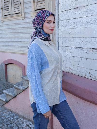 Vintage Desen Eşarp Pembe Mavi