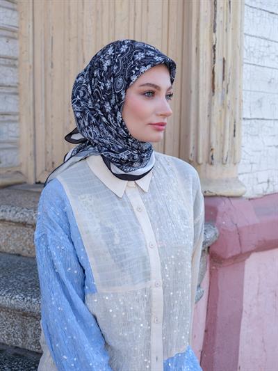 Vintage Desen Eşarp Siyah