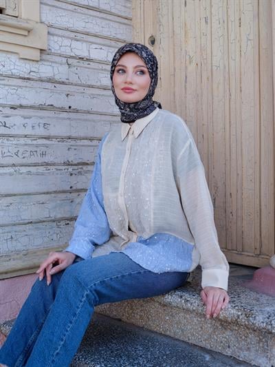 Vintage Desen Eşarp Siyah Nude
