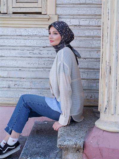 Vintage Desen Eşarp Siyah Nude