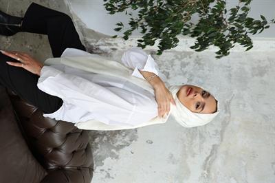 Violet Desen Jakar Şal Beyaz