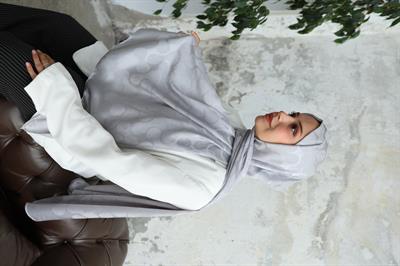 Violet Desen Jakar Şal Gümüş Gri
