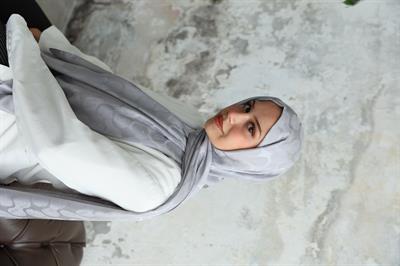 Violet Desen Jakar Şal Gümüş Gri