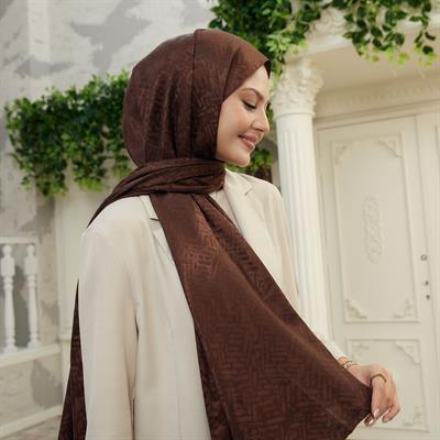 Vogue Desen İpeksi Jakar Şal Acı Kahve
