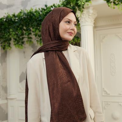 Vogue Desen İpeksi Jakar Şal Acı Kahve