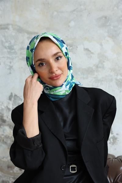 Yaprak Desen Bambu Kraş Eşarp Cam Yeşili