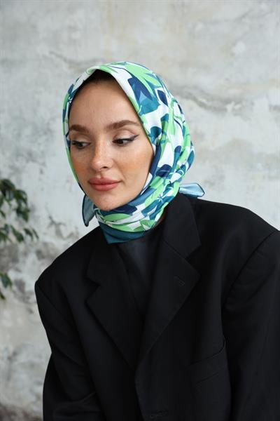 Yaprak Desen Bambu Kraş Eşarp Cam Yeşili