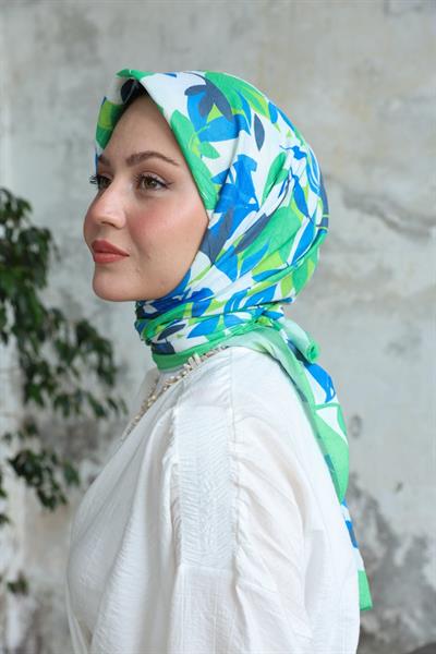Yaprak Desen Bambu Kraş Eşarp Çiğ Yeşili