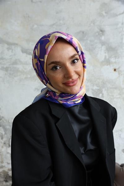 Yaprak Desen Bambu Kraş Eşarp Eflatun