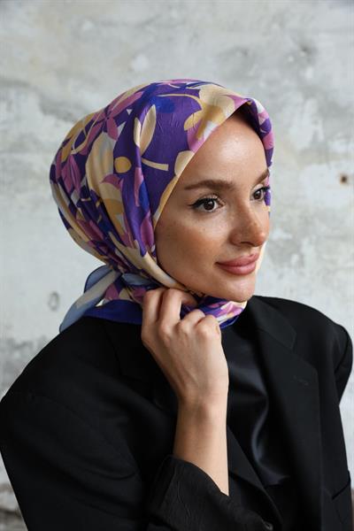 Yaprak Desen Bambu Kraş Eşarp Eflatun