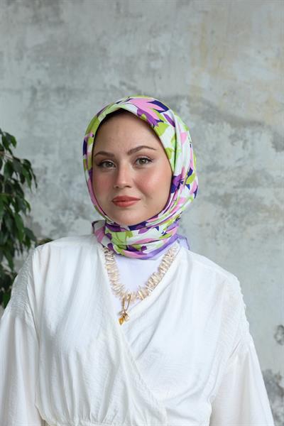 Yaprak Desen Bambu Kraş Eşarp Lila