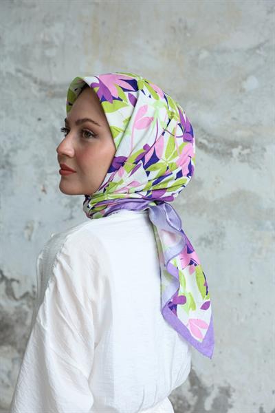 Yaprak Desen Bambu Kraş Eşarp Lila