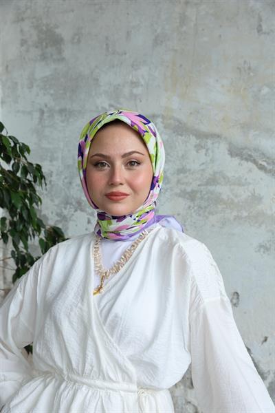 Yaprak Desen Bambu Kraş Eşarp Lila