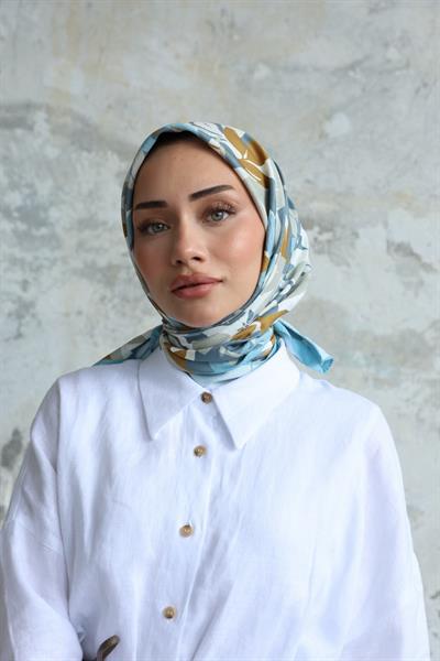Yaprak Desen Bambu Kraş Eşarp Bebe Mavi