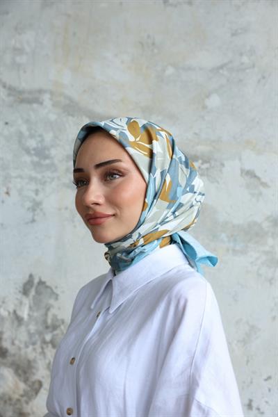 Yaprak Desen Bambu Kraş Eşarp Bebe Mavi
