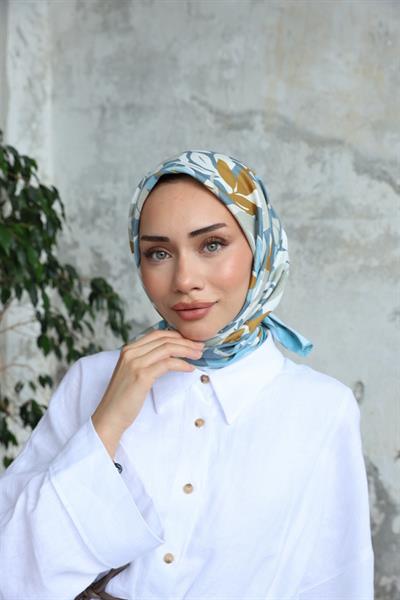 Yaprak Desen Bambu Kraş Eşarp Bebe Mavi