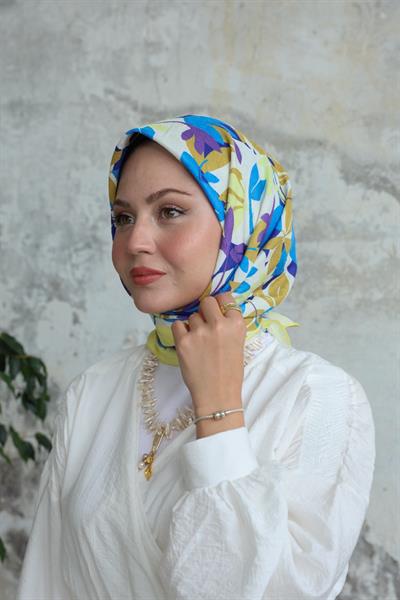 Yaprak Desen Bambu Kraş Eşarp Mavi