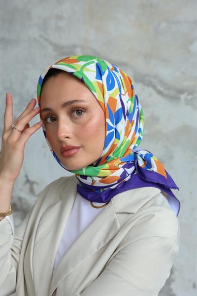 Yaprak Desen Bambu Kraş Eşarp Mor