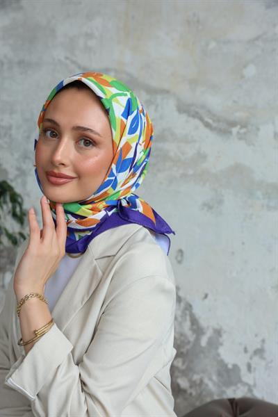 Yaprak Desen Bambu Kraş Eşarp Mor