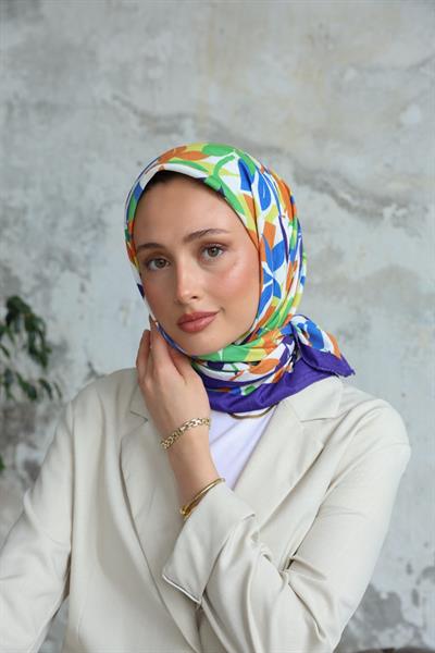Yaprak Desen Bambu Kraş Eşarp Mor