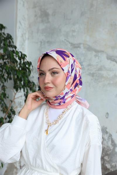 Yaprak Desen Bambu Kraş Eşarp Pastel Pembe