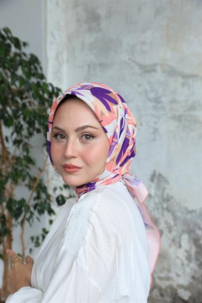 Yaprak Desen Bambu Kraş Eşarp Pastel Pembe