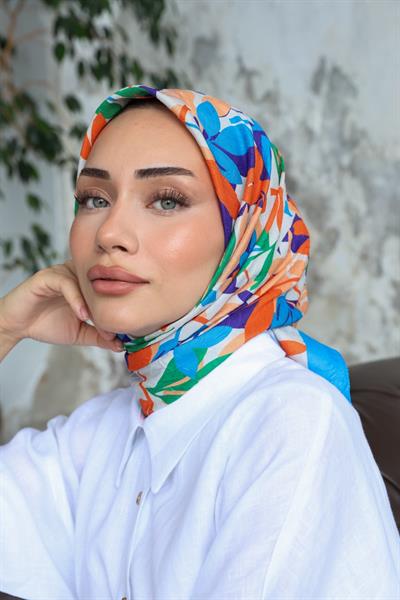 Yaprak Desen Bambu Kraş Eşarp Portakal