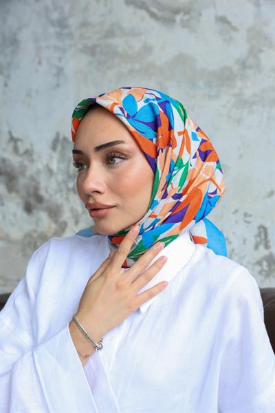 Yaprak Desen Bambu Kraş Eşarp Portakal