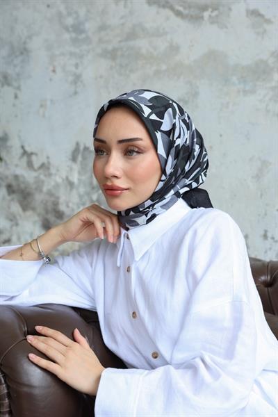 Yaprak Desen Bambu Kraş Eşarp Siyah