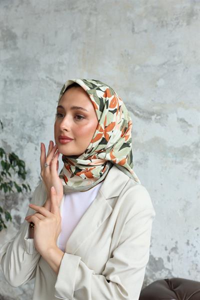 Yaprak Desen Bambu Kraş Eşarp Soft Yeşil