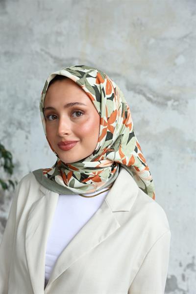 Yaprak Desen Bambu Kraş Eşarp Soft Yeşil