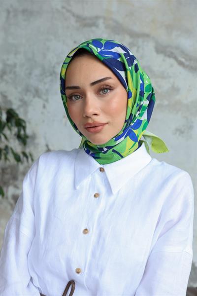 Yaprak Desen Bambu Kraş Eşarp Turkuaz