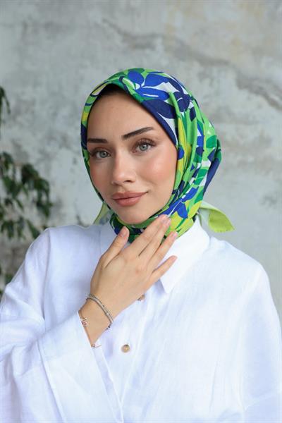 Yaprak Desen Bambu Kraş Eşarp Turkuaz