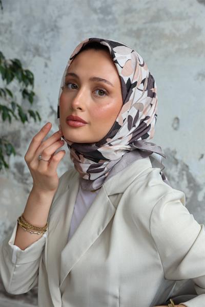 Yaprak Desen Bambu Kraş Eşarp Vizon