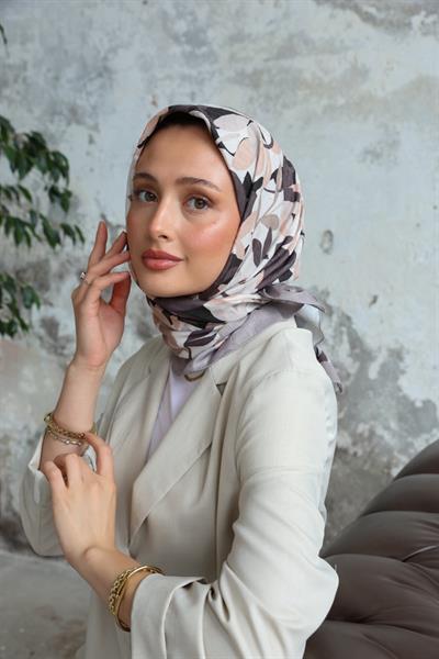 Yaprak Desen Bambu Kraş Eşarp Vizon