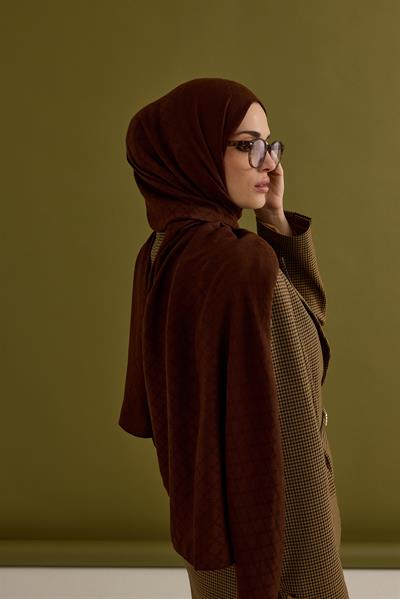 Yonca Desen Kraş Jakar Şal Acı Kahve